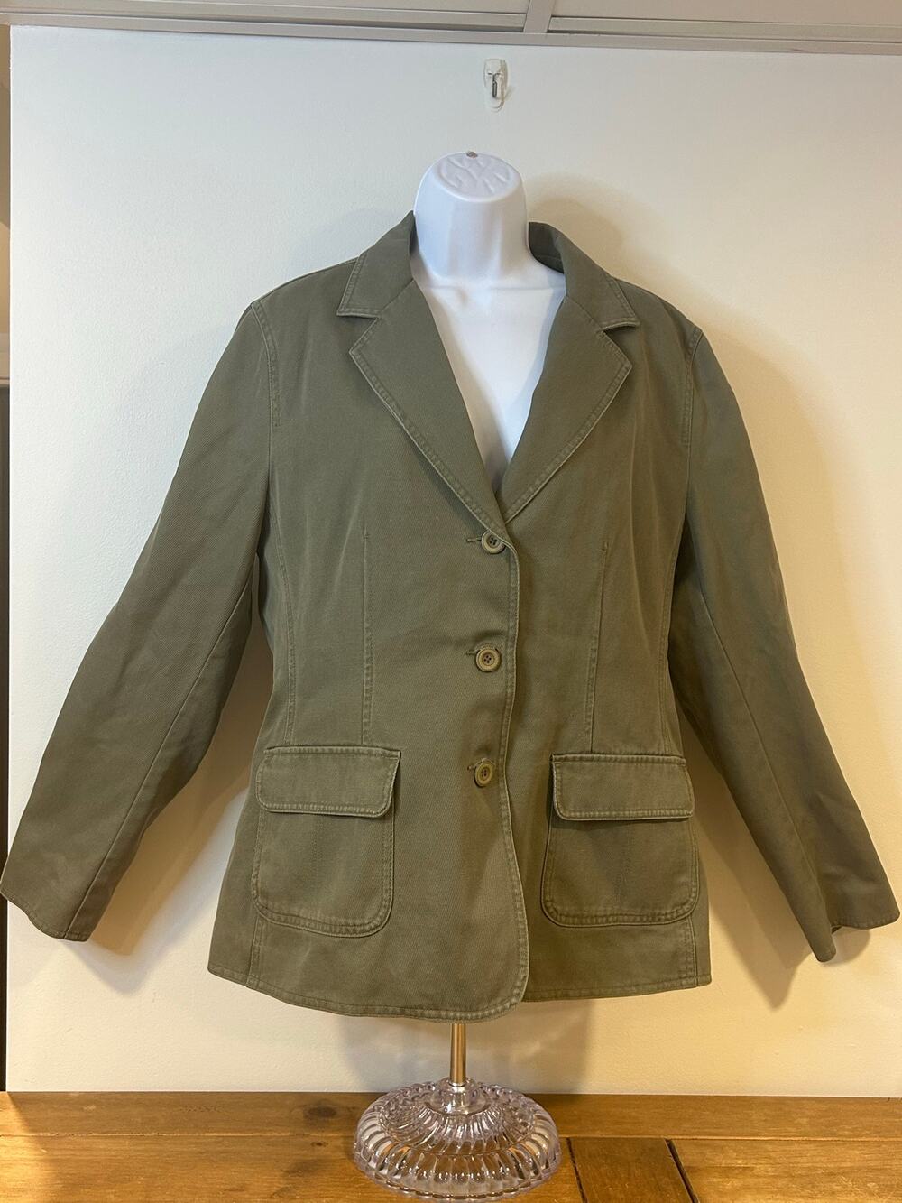 NWT LL BEAN XL Women Canvas Olive Blazer Jacket Equestrian Plaid Lined Barn